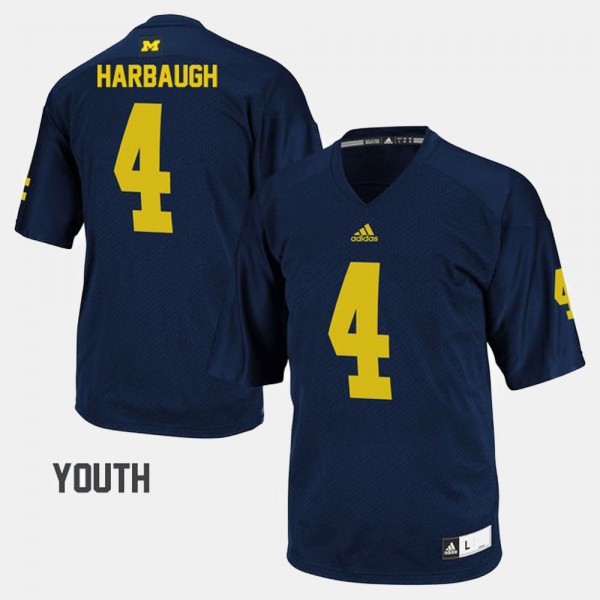 Michigan #4 For Kids Jim Harbaugh Jersey Navy College Football Stitch